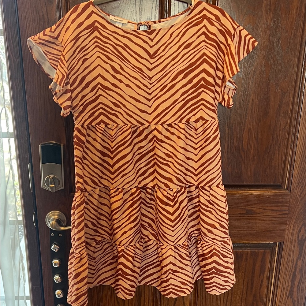 Tiered Zebra Print Dress - Rust/Peach